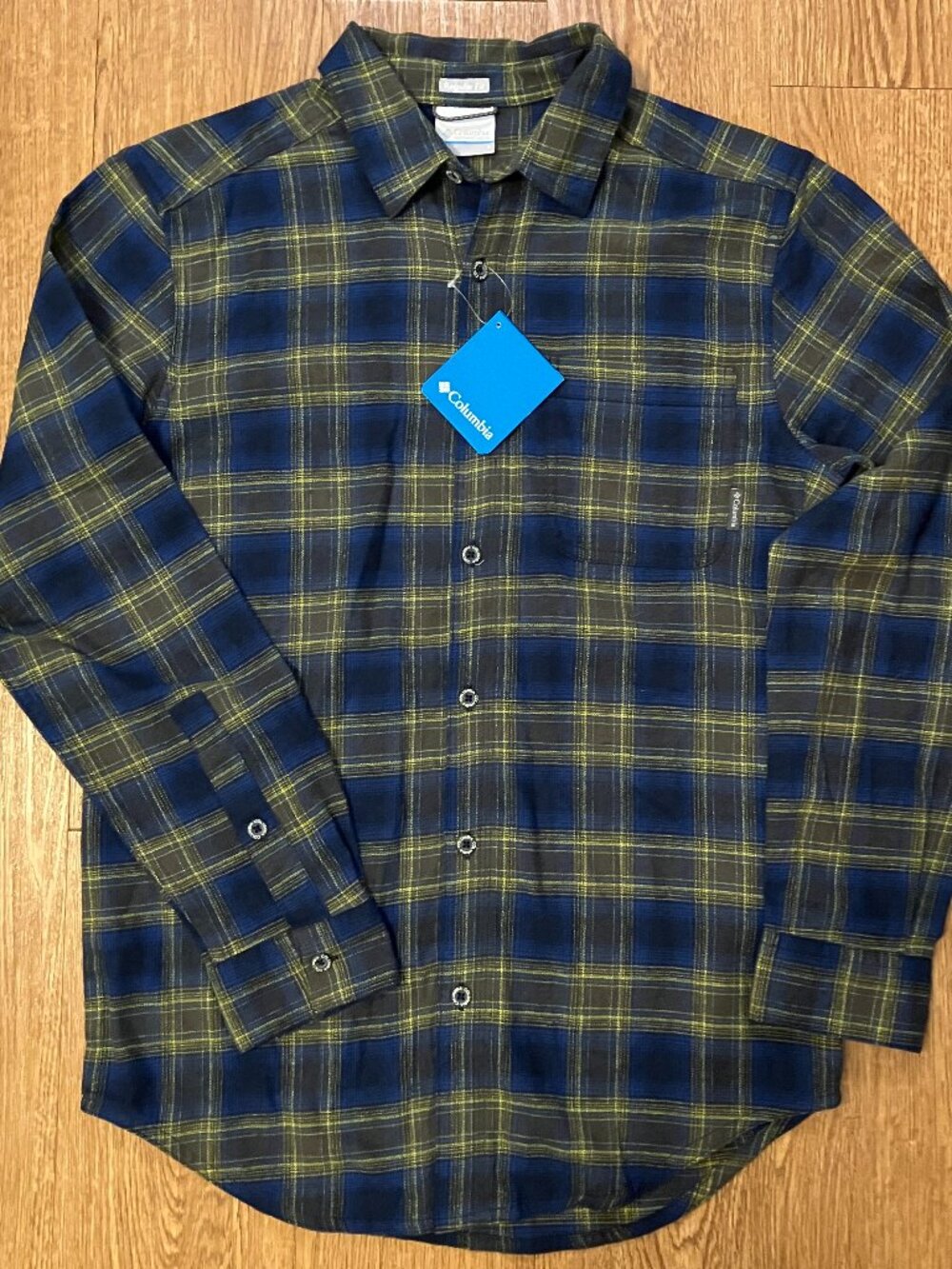 Columbia Flannel Shirt Plaid Green Mens Small Blue Cotton Long Sleeve New! NWT